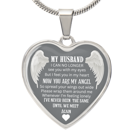 Luxury Graphic Heart Necklace Until We meet again Angel Wings design