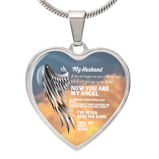 My Husband Now You Are My Angel Necklace, Heart Pendant Tribute, Memorial Jewelry, Keepsake Gift for Wife by ShineOn Fulfillment