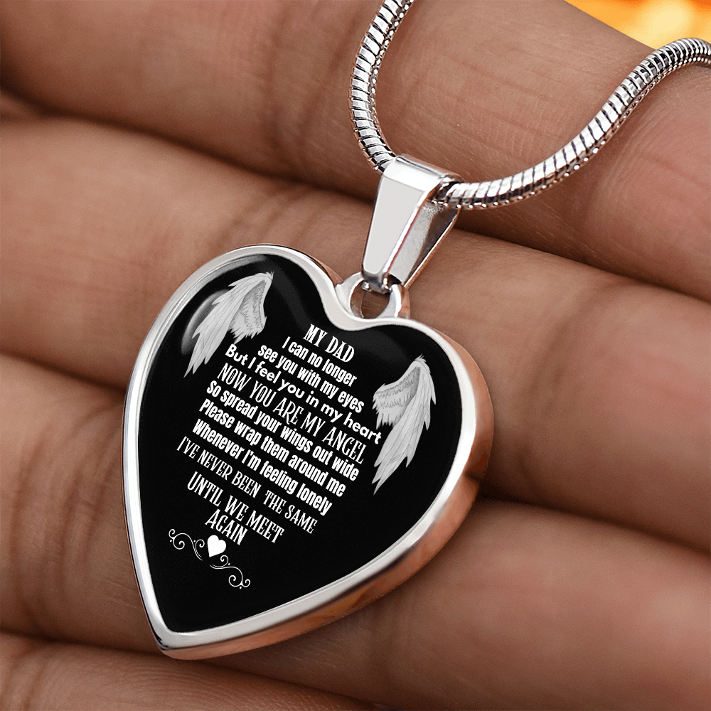 Dad Memorial Heart Necklace – Angel Wings Keepsake, Bereavement Gift