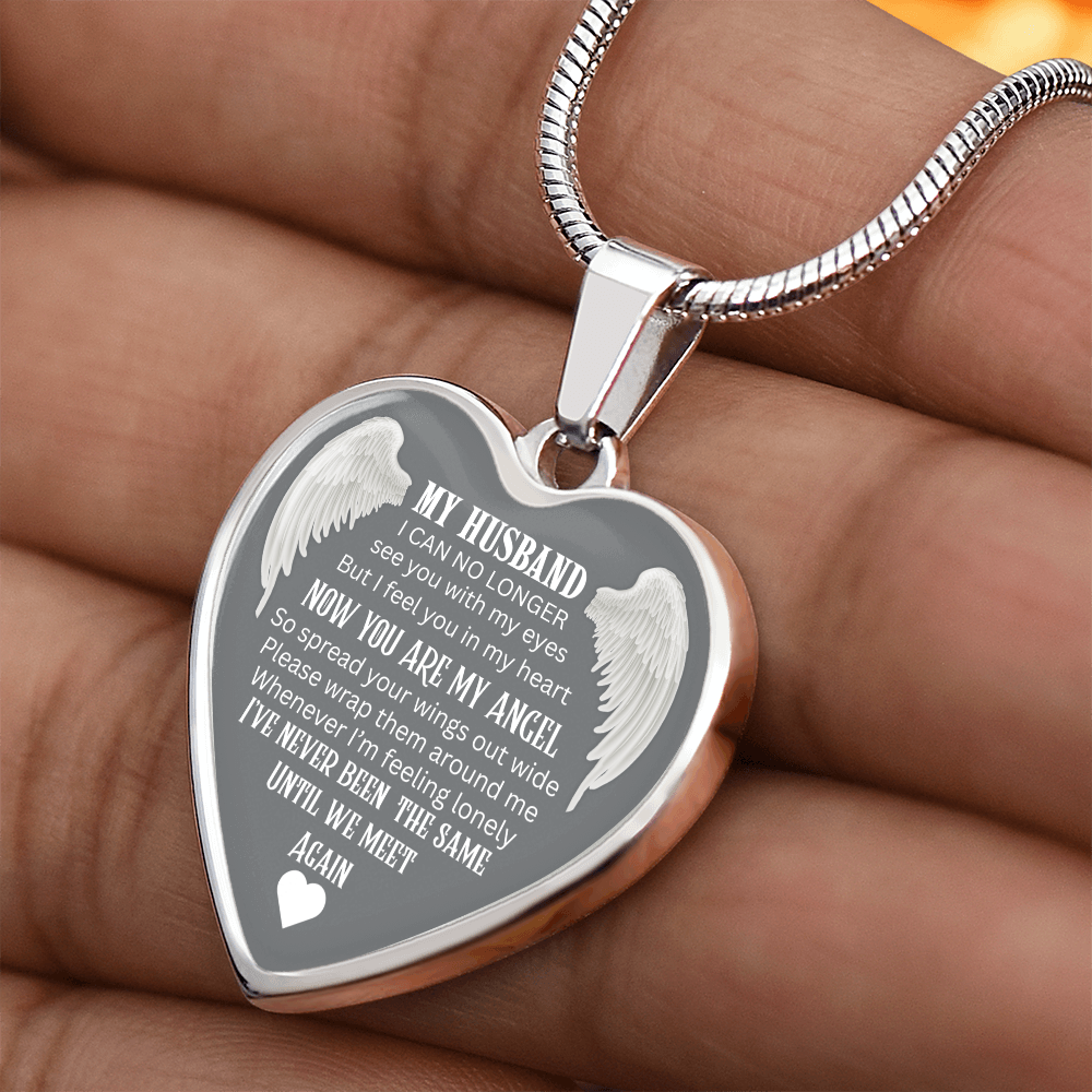 Luxury Graphic Heart Necklace Until We meet again Angel Wings design