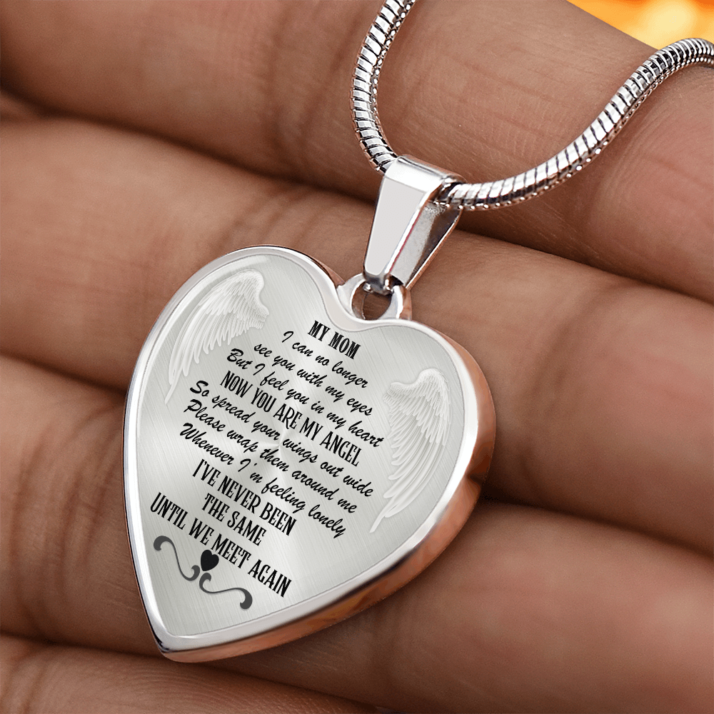 My Mom, My Angel Heart Pendant Memorial Necklace