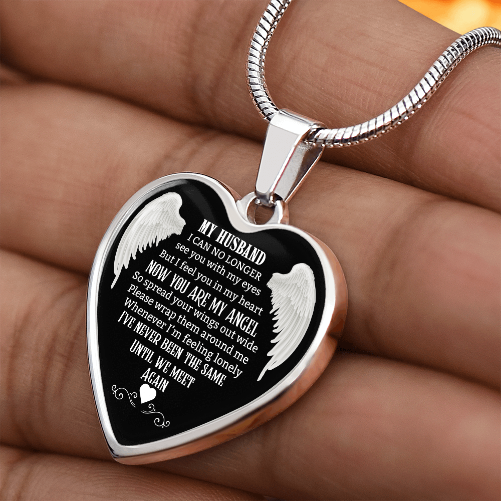 Husband Memorial Heart Pendant, Personalized Angel Keepsake, Sympathy Jewelry Gift