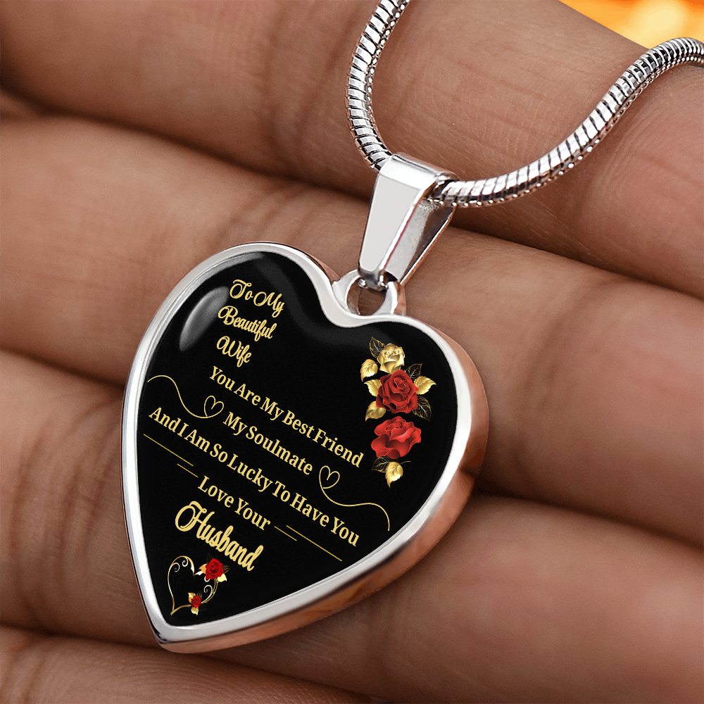 Luxury Graphic Heart Necklace to My Wife You Are My Best Friend I Always Love You Heart Pendant Necklace to Wife Anniversary Birthday Gift From Husband by ShineOn Fulfillment