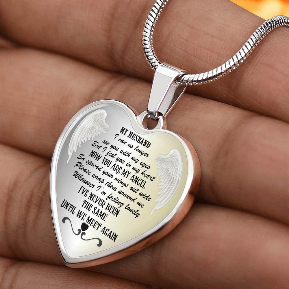 Personalized Husband Memorial Heart Necklace: Angel Memory Keepsake