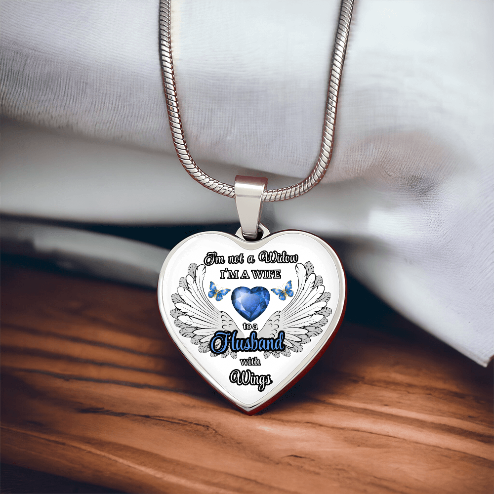 Personalized Memorial Necklace for Wife – "I'm a Wife to a Husband with Wings" – Heart Pendant Sympathy Gift – Loss of Husband Jewelry by ShineOn Fulfillment