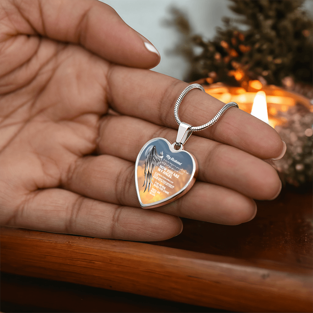 My Husband Now You Are My Angel Necklace, Heart Pendant Tribute, Memorial Jewelry, Keepsake Gift for Wife by ShineOn Fulfillment