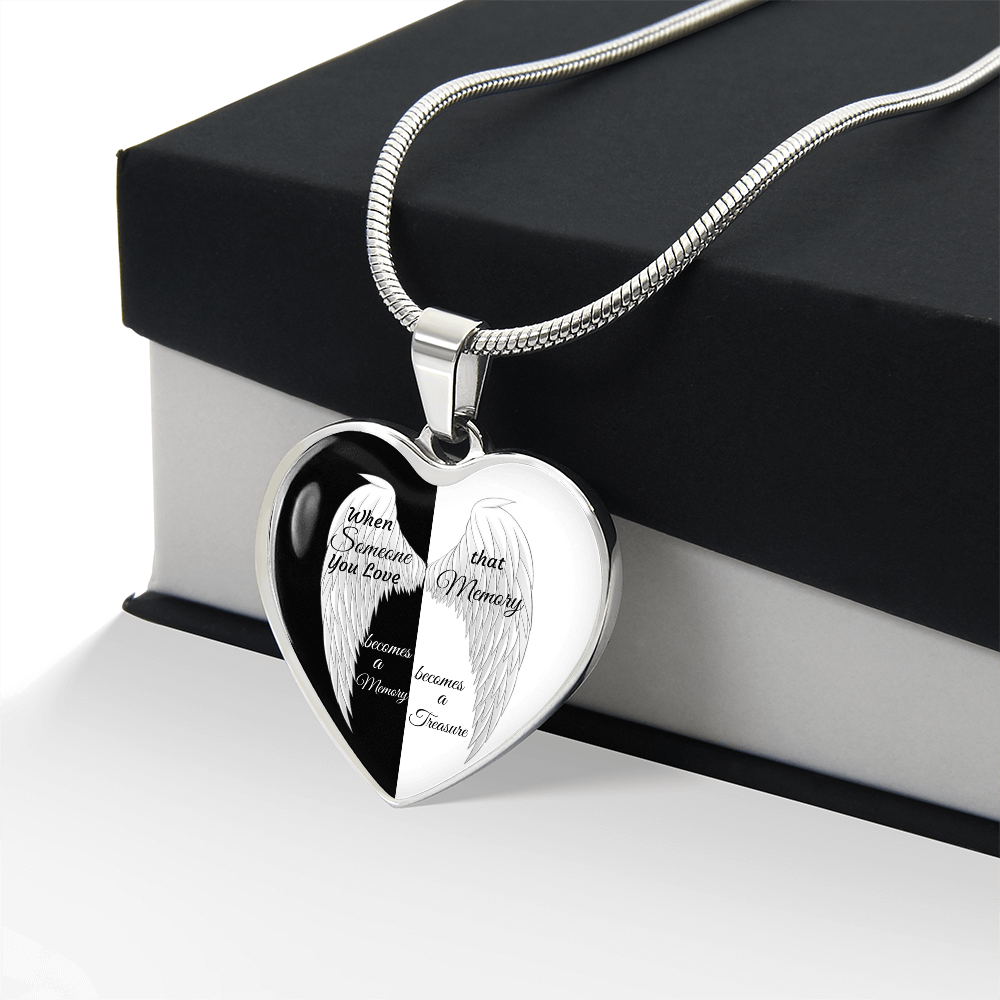 Luxury Graphic Heart Necklace Black and White with White Angel wings