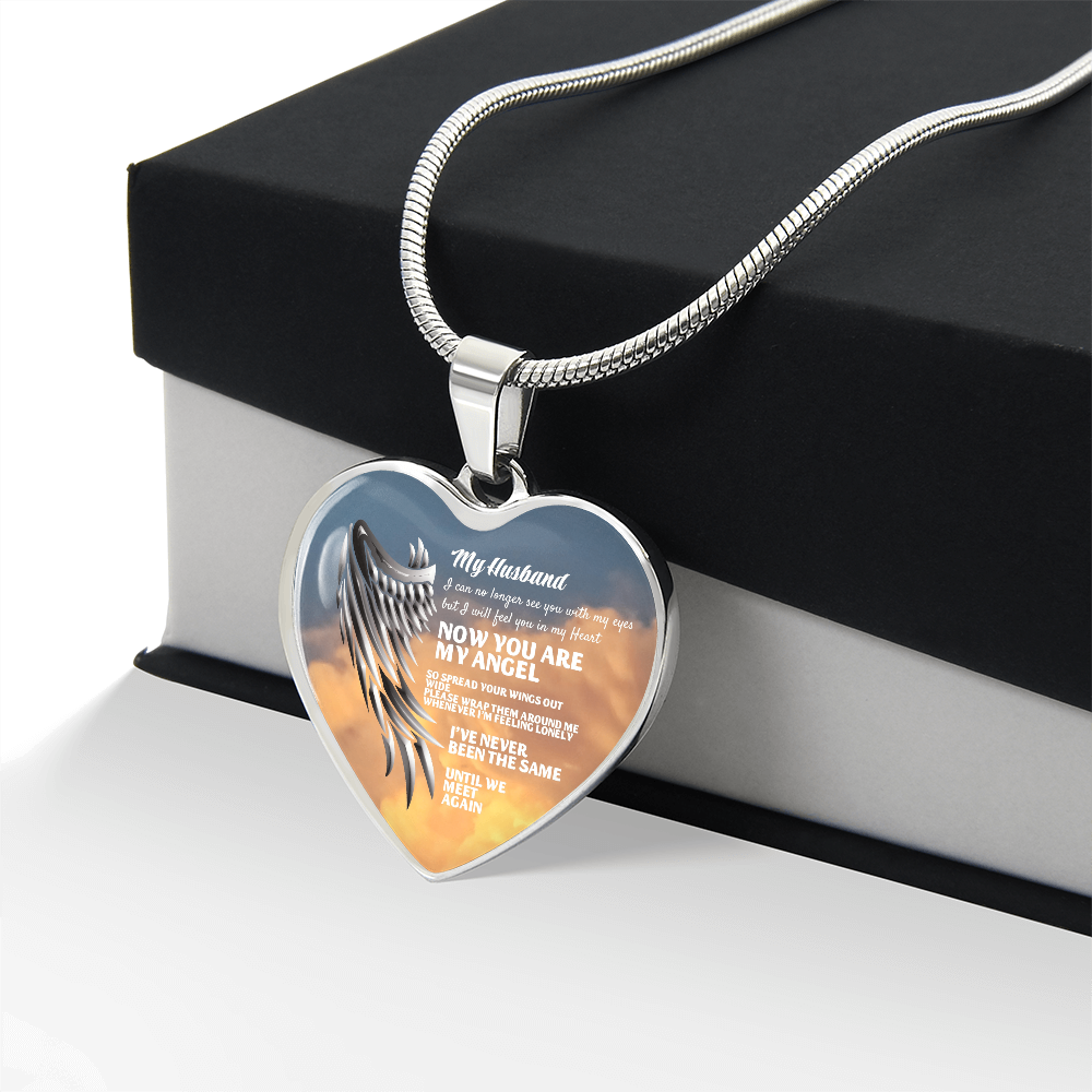 My Husband Now You Are My Angel Necklace, Heart Pendant Tribute, Memorial Jewelry, Keepsake Gift for Wife by ShineOn Fulfillment