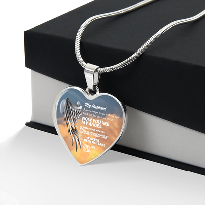 My Husband Now You Are My Angel Necklace, Heart Pendant Tribute, Memorial Jewelry, Keepsake Gift for Wife by ShineOn Fulfillment