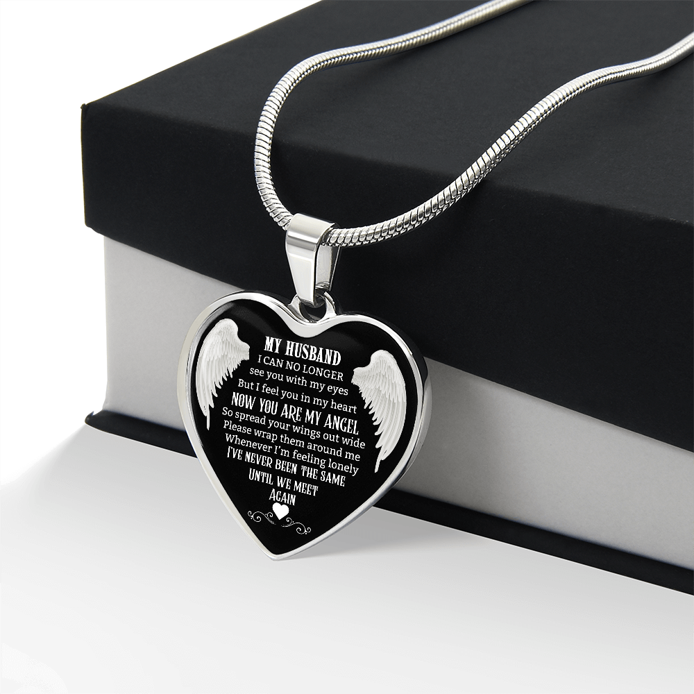 Husband Memorial Heart Pendant, Personalized Angel Keepsake, Sympathy Jewelry Gift