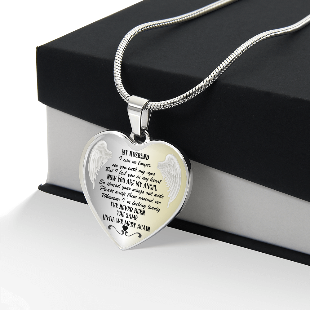 Personalized Husband Memorial Heart Necklace: Angel Memory Keepsake