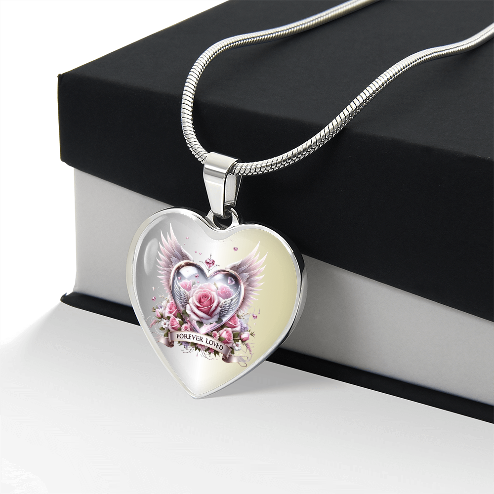Luxury Heart Necklace - Pink Rose Forever Loved
