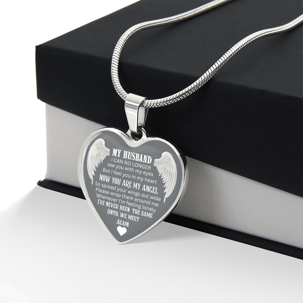 Luxury Graphic Heart Necklace Until We meet again Angel Wings design