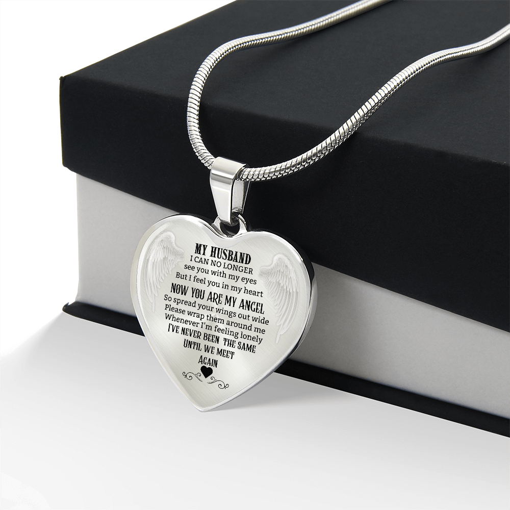 Husband Memorial Heart Necklace, Angel Keepsake Pendant, Loss of Husband Gift, In Loving Memory Jewelry