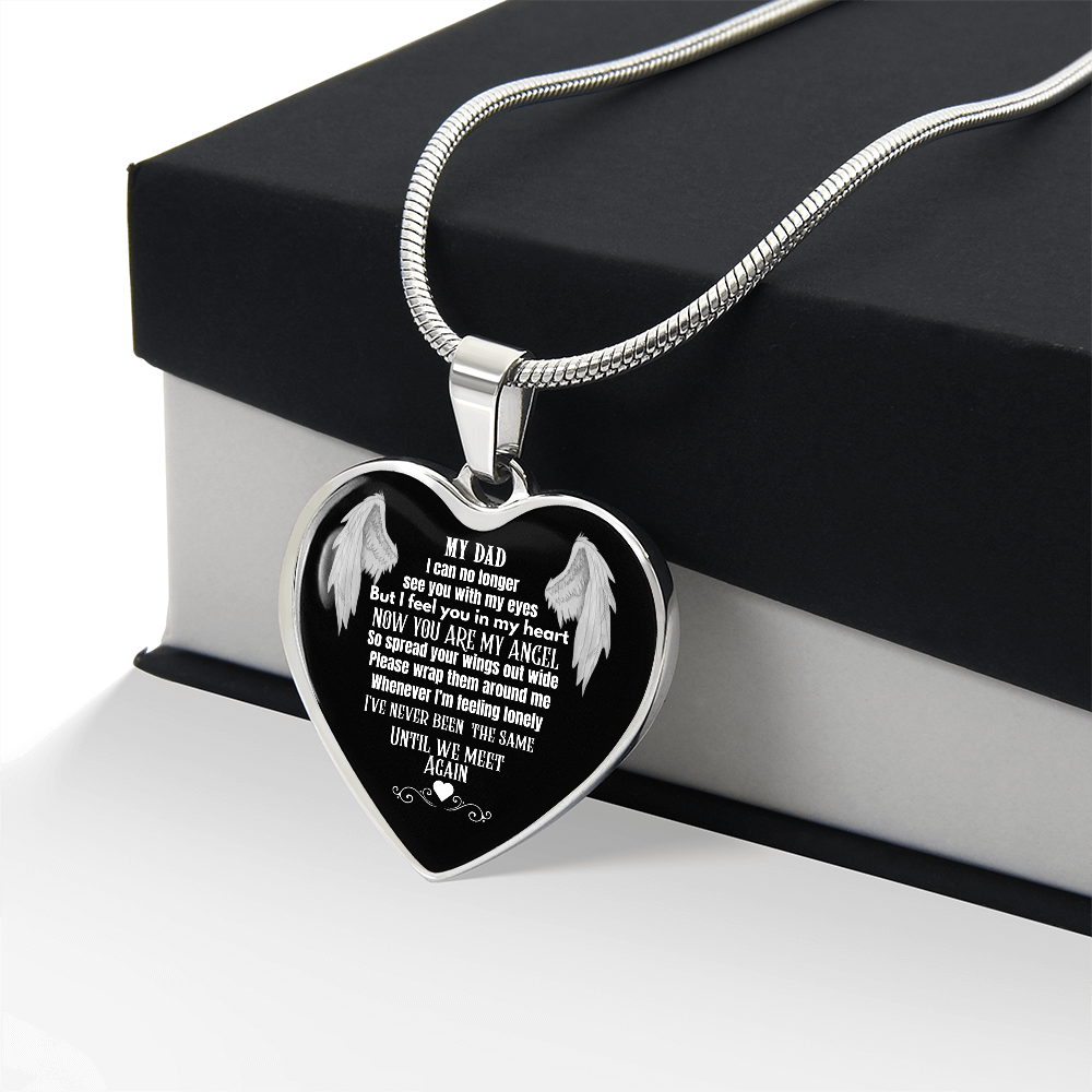 Dad Memorial Heart Necklace – Angel Wings Keepsake, Bereavement Gift