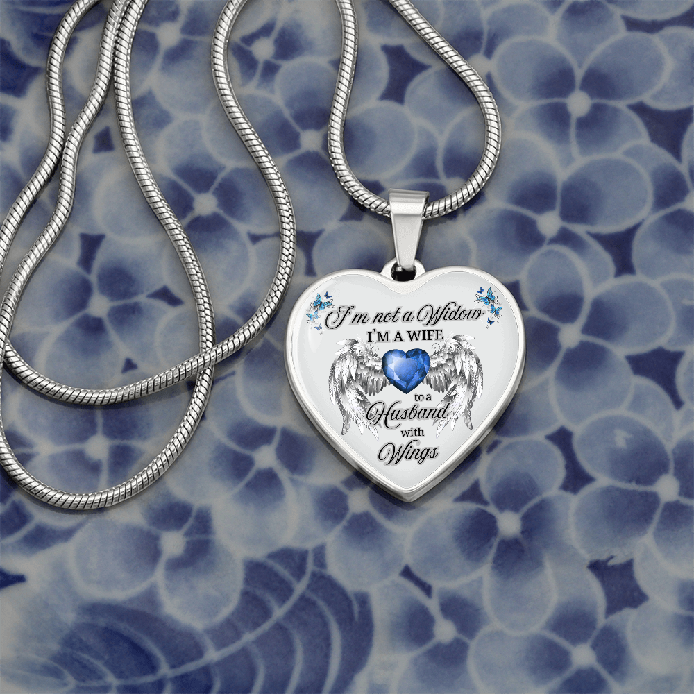 Husband in Heaven Memorial Necklace – “Wife to a Husband with Wings” Heart Pendant Gift