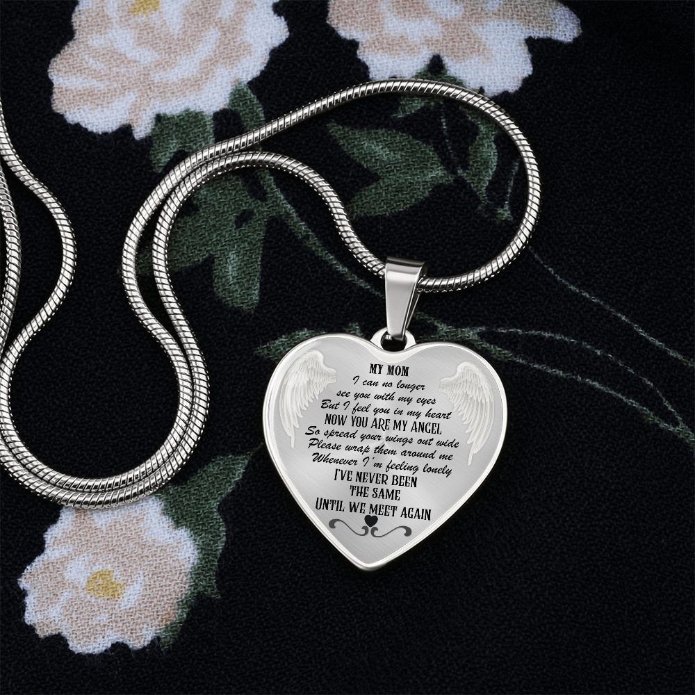 My Mom, My Angel Heart Pendant Memorial Necklace
