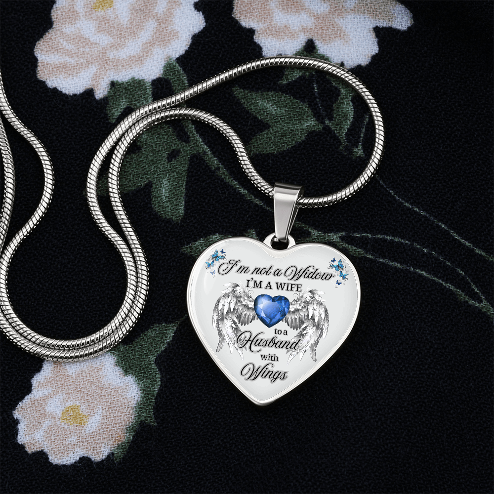 Husband in Heaven Memorial Necklace – “Wife to a Husband with Wings” Heart Pendant Gift