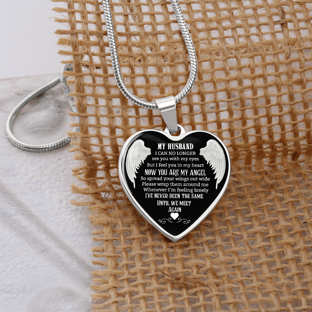 Husband Memorial Heart Pendant, Personalized Angel Keepsake, Sympathy Jewelry Gift