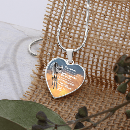 My Husband Now You Are My Angel Necklace, Heart Pendant Tribute, Memorial Jewelry, Keepsake Gift for Wife by ShineOn Fulfillment