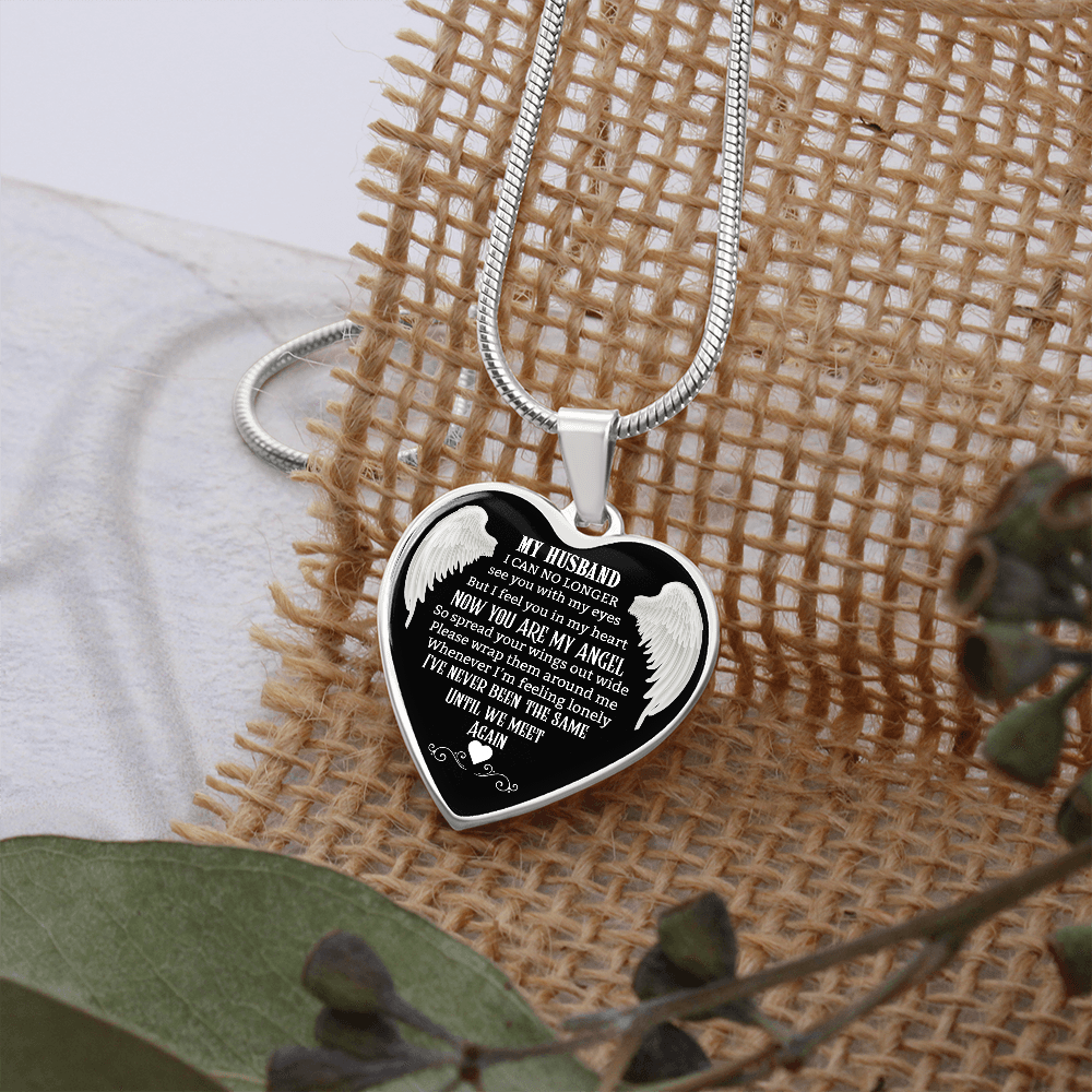 Husband Memorial Heart Pendant, Personalized Angel Keepsake, Sympathy Jewelry Gift