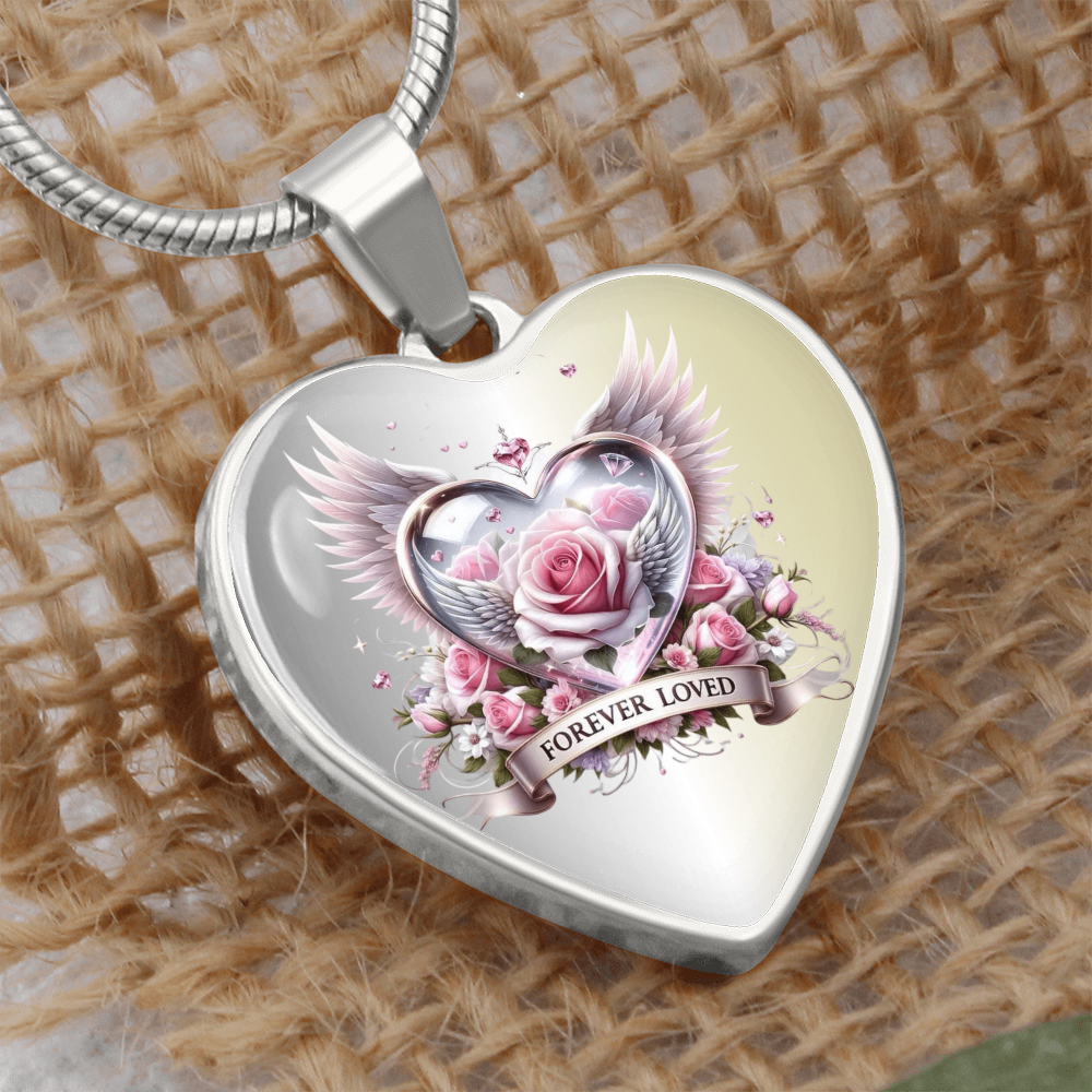 Luxury Heart Necklace - Pink Rose Forever Loved