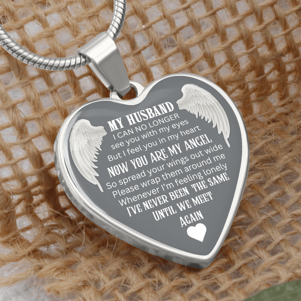 Luxury Graphic Heart Necklace Until We meet again Angel Wings design