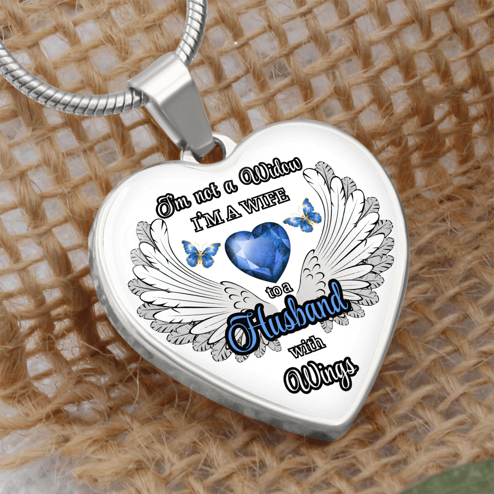 Personalized Memorial Necklace for Wife – "I'm a Wife to a Husband with Wings" – Heart Pendant Sympathy Gift – Loss of Husband Jewelry by ShineOn Fulfillment