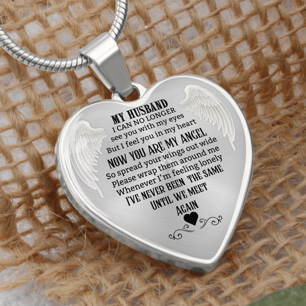 Husband Memorial Heart Necklace, Angel Keepsake Pendant, Loss of Husband Gift, In Loving Memory Jewelry