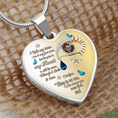 Heart Necklace Butterfly Tears Memorial Jewelry,Photo personalized, I Hide My Tears Pendant, Boho Style Eye Necklace for Grief, Gift for Her, Gift for Widow by ShineOn Fulfillment