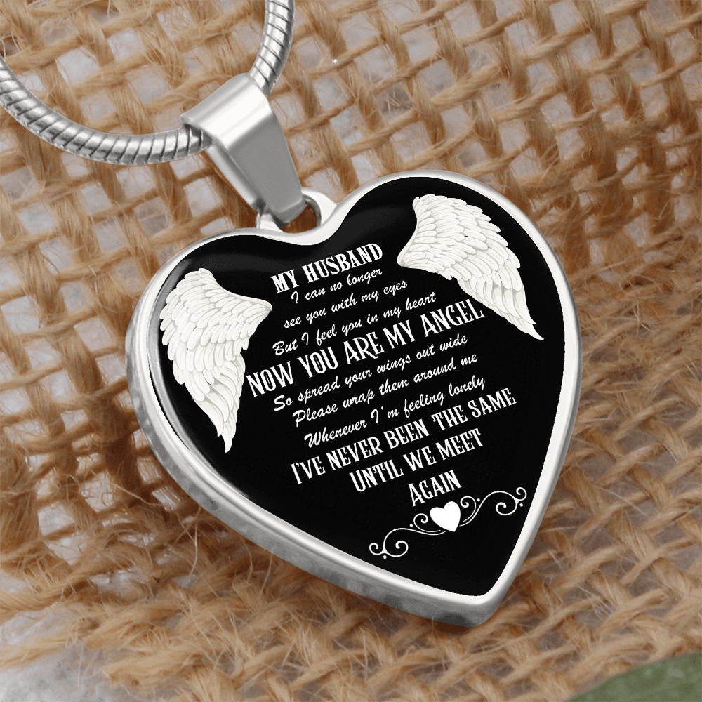 Graphic Heart Necklace My Husband now you are my Angel by ShineOn Fulfillment