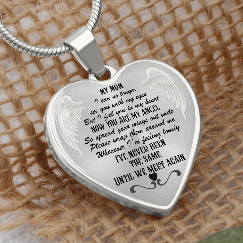 My Mom, My Angel Heart Pendant Memorial Necklace