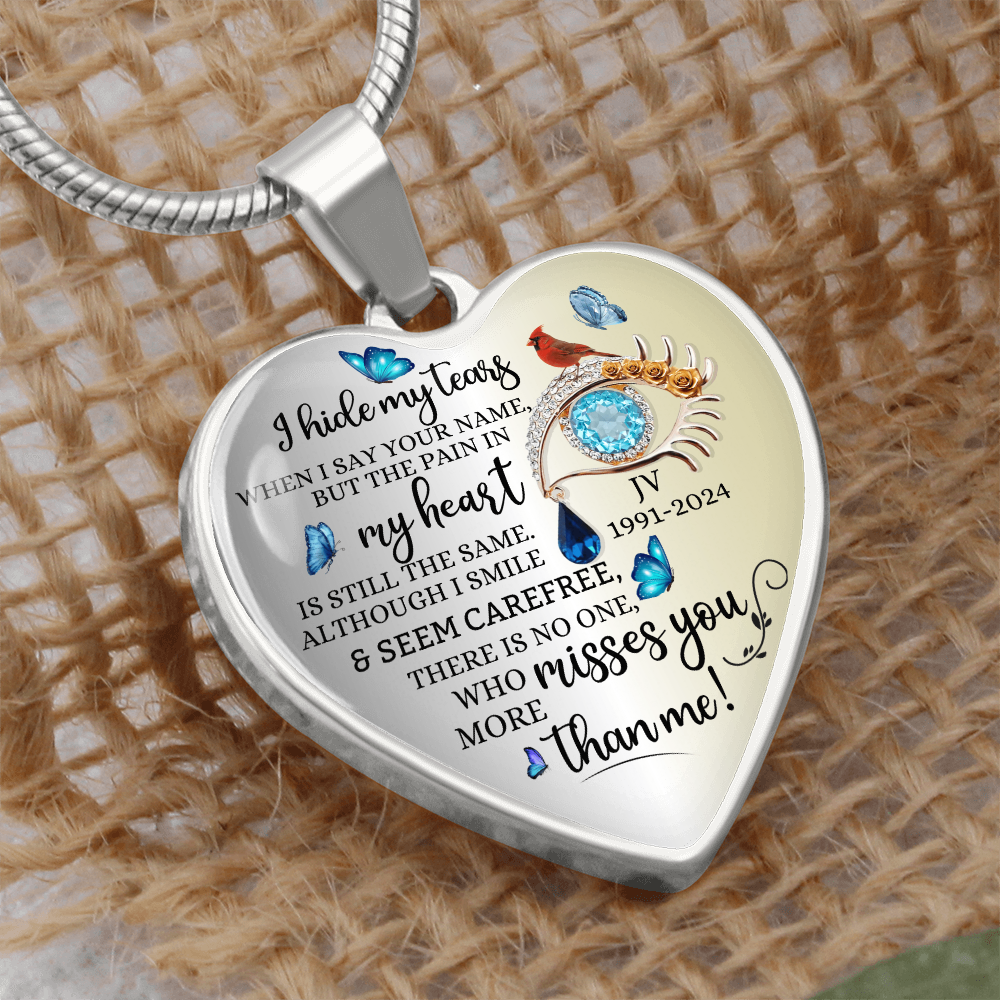 Luxury Graphic Heart Pendant Necklace I hide my tears when I say Your Name personalized memorial Jewelry