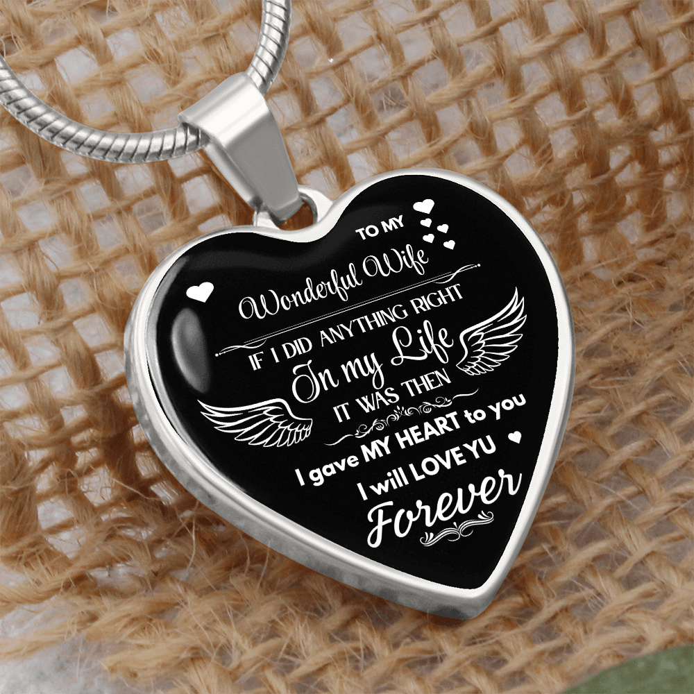 Luxury Graphic Heart Necklace To My Wonderful Wife - Angel Wings -Love Gift to Wife by ShineOn Fulfillment
