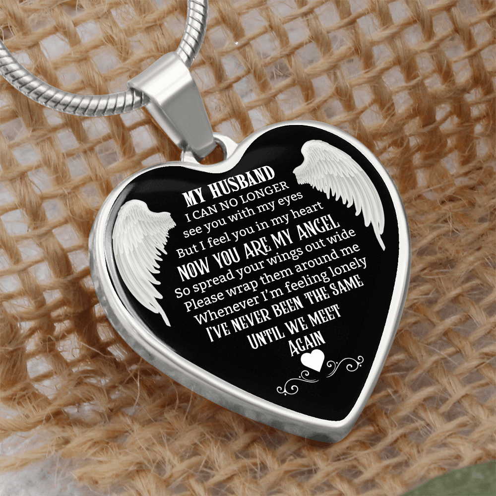 Husband Memorial Heart Pendant, Personalized Angel Keepsake, Sympathy Jewelry Gift