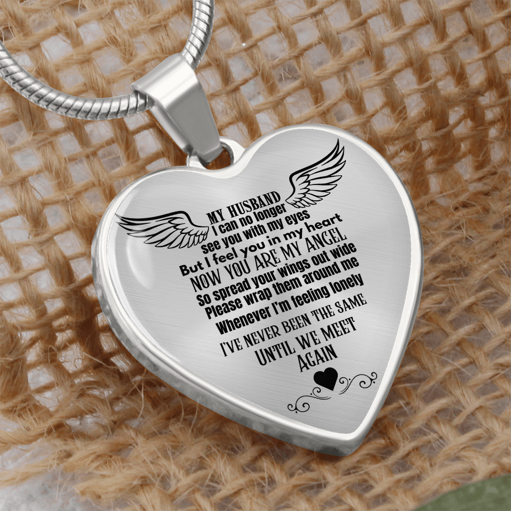 Heart Pendant Necklace for Widows, Angel Remembrance Jewelry Gift for Husband in Loving Memory, Grief Support, Anniversary & Memorial Gift