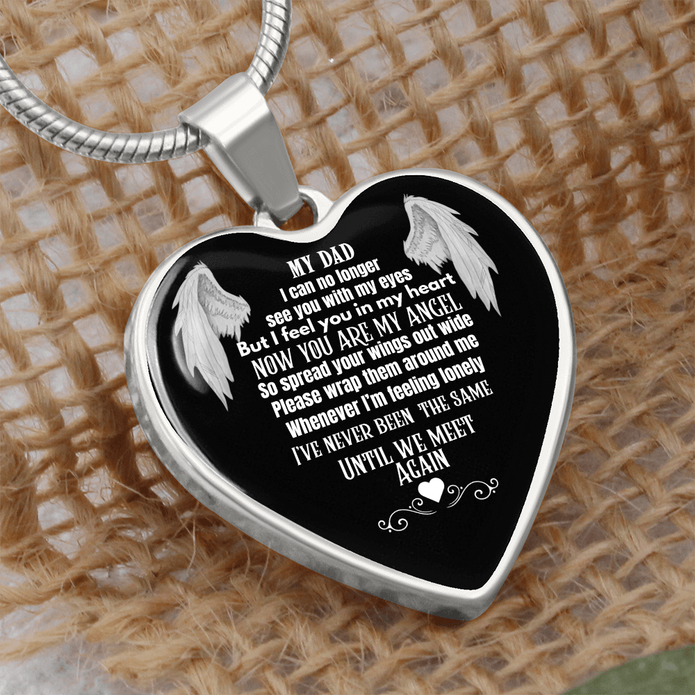 Dad Memorial Heart Necklace – Angel Wings Keepsake, Bereavement Gift