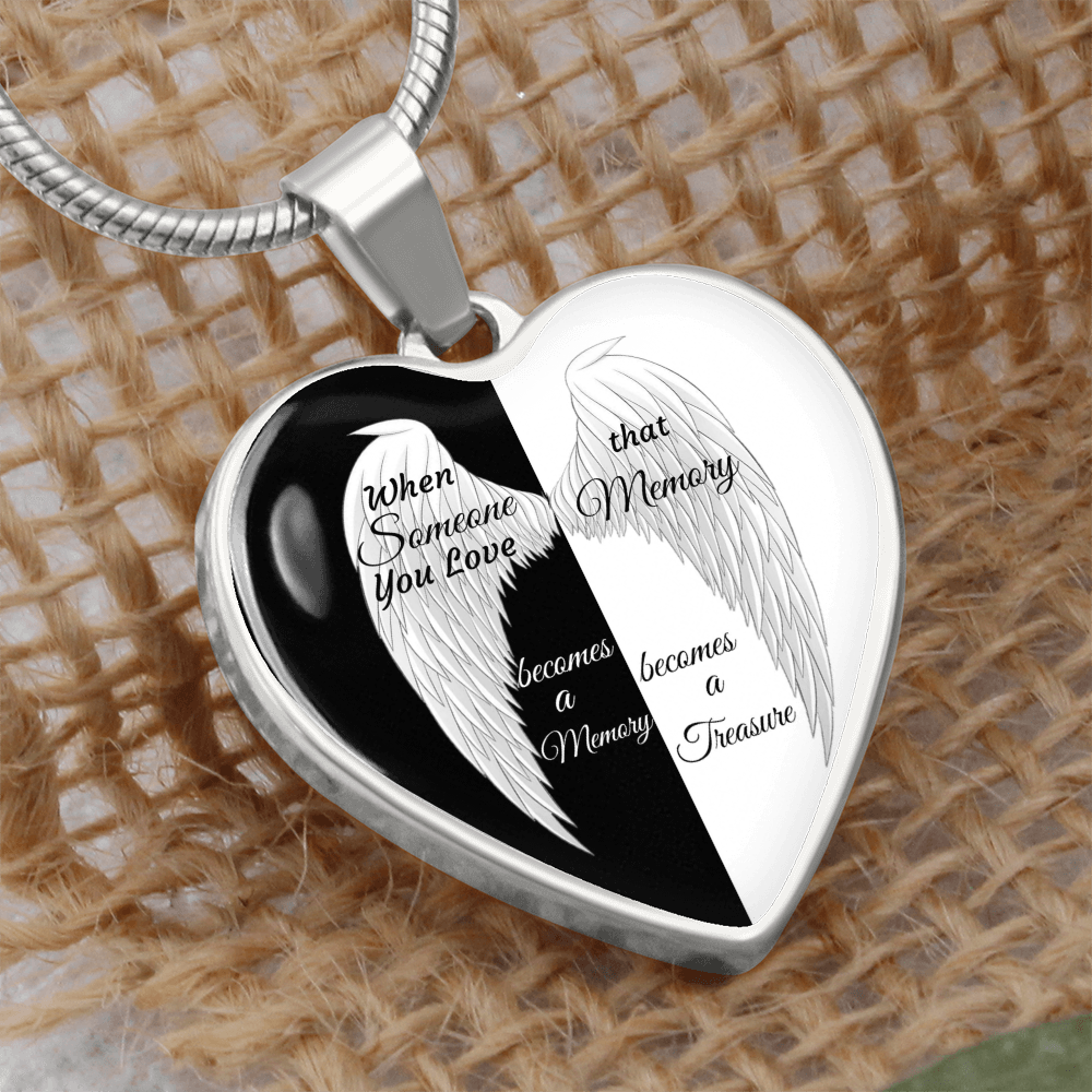 Luxury Graphic Heart Necklace Black and White with White Angel wings