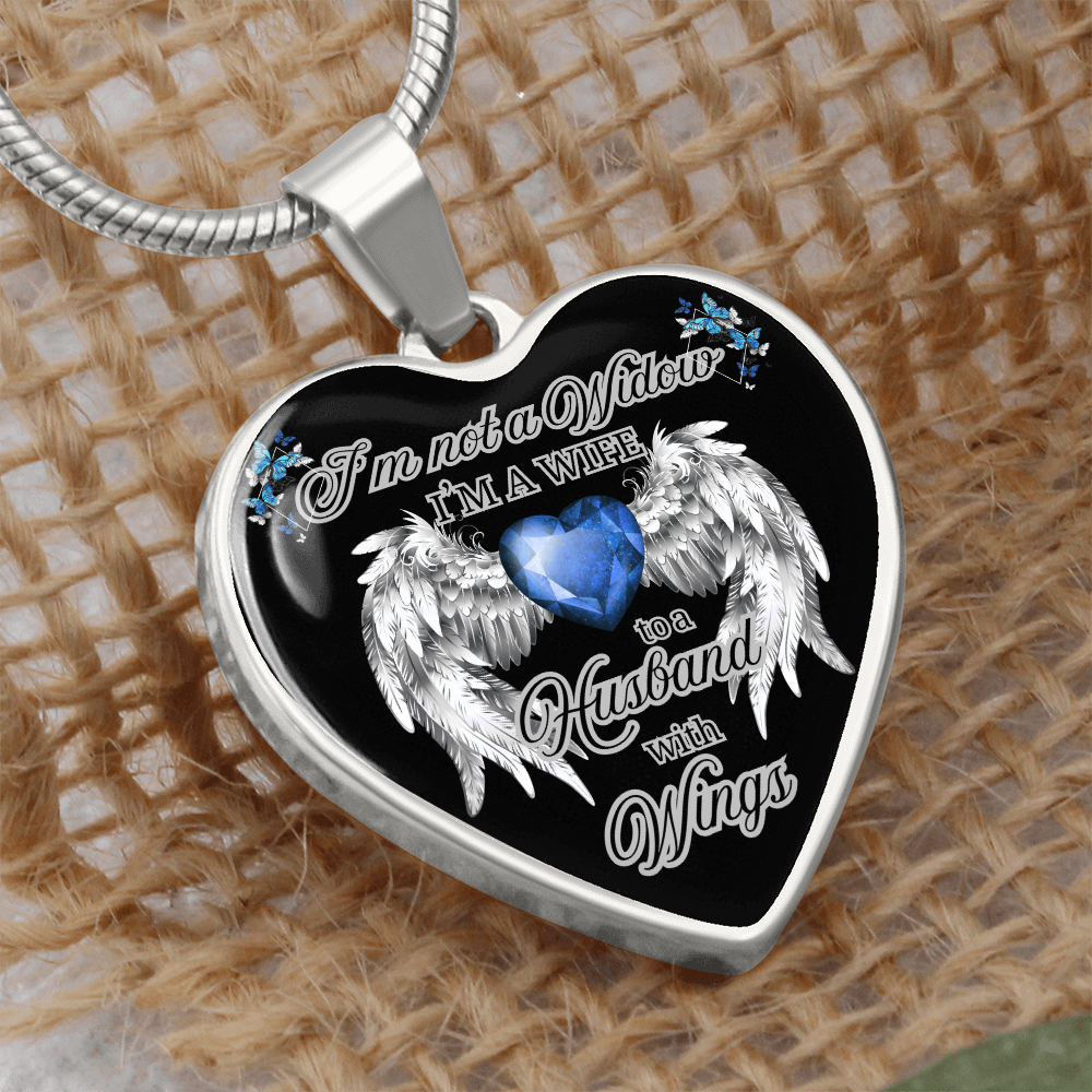 Wife to a Husband with Wings Memorial Necklace – Luxury Heart Pendant – Sympathy Gift for Loss of Husband – Remembrance Jewelry for Her by ShineOn Fulfillment
