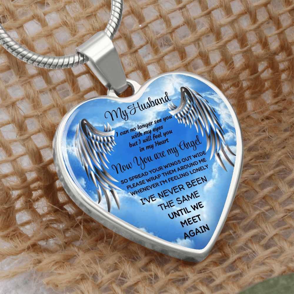 My Husband Angel Heart Pendant Necklace: Luxury Memorial Jewelry by ShineOn Fulfillment