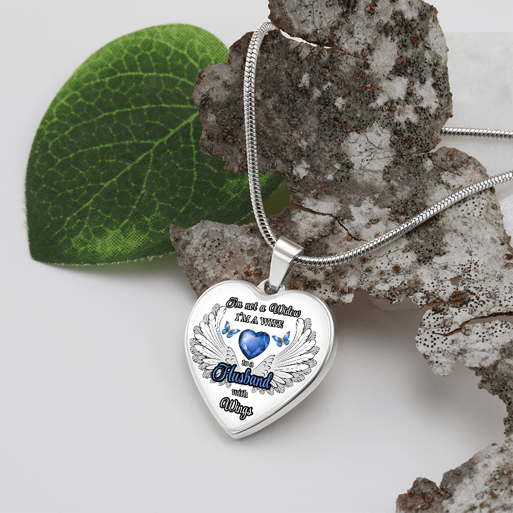 Personalized Memorial Necklace for Wife – "I'm a Wife to a Husband with Wings" – Heart Pendant Sympathy Gift – Loss of Husband Jewelry by ShineOn Fulfillment