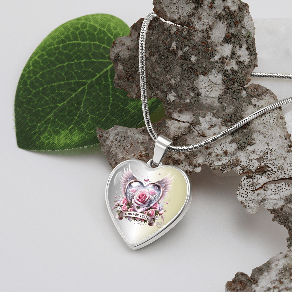 Luxury Heart Necklace - Pink Rose Forever Loved