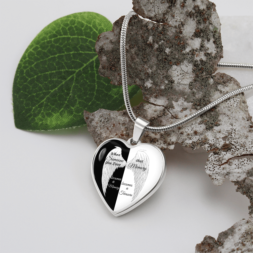 Luxury Graphic Heart Necklace Black and White with White Angel wings
