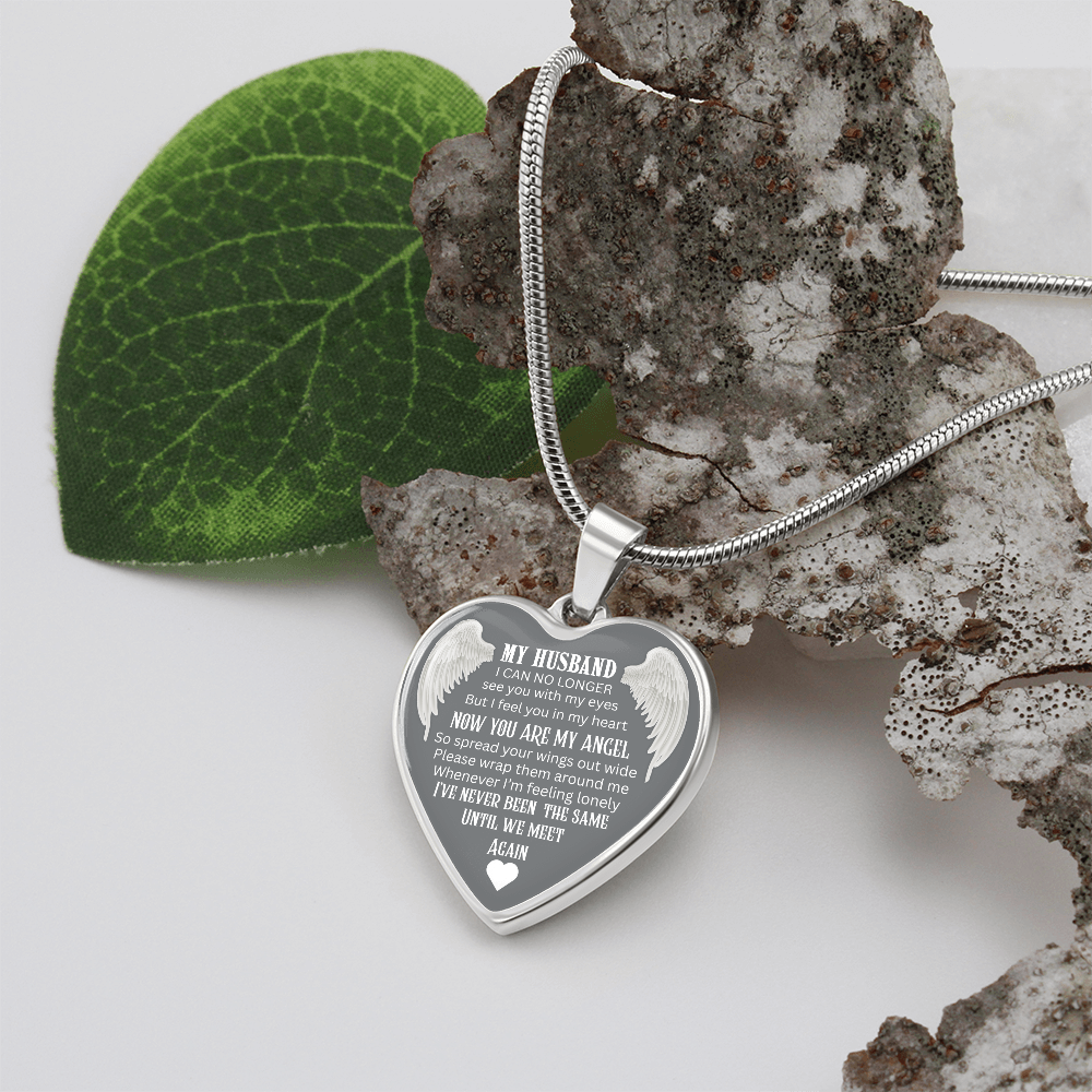 Luxury Graphic Heart Necklace Until We meet again Angel Wings design