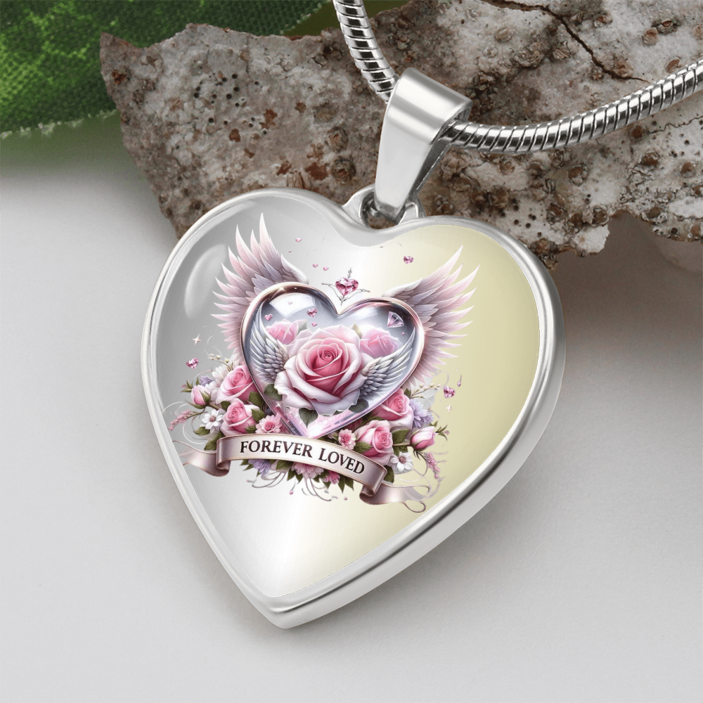 Luxury Heart Necklace - Pink Rose Forever Loved
