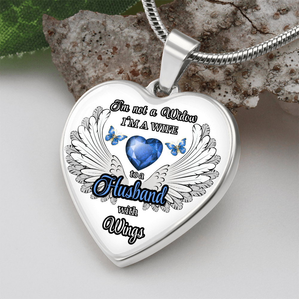 Personalized Memorial Necklace for Wife – "I'm a Wife to a Husband with Wings" – Heart Pendant Sympathy Gift – Loss of Husband Jewelry by ShineOn Fulfillment