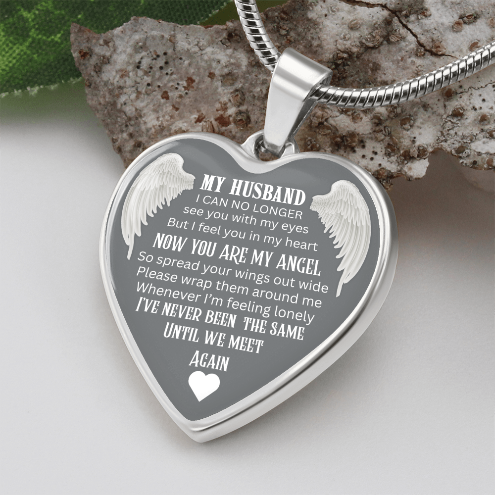 Luxury Graphic Heart Necklace Until We meet again Angel Wings design