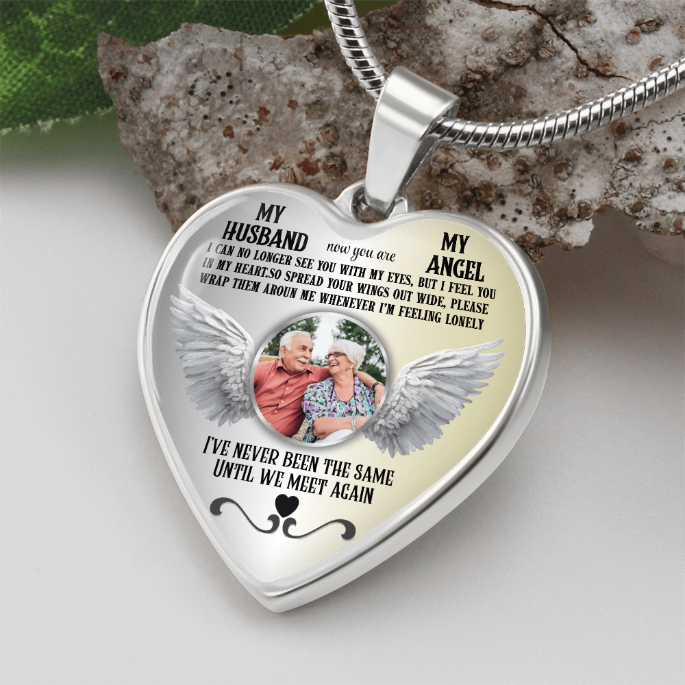 Personalized Memorial Photo Heart Necklace, Husband Loss Remembrance Gift, Custom Sympathy Jewelry, In Loving Memory Keepsake