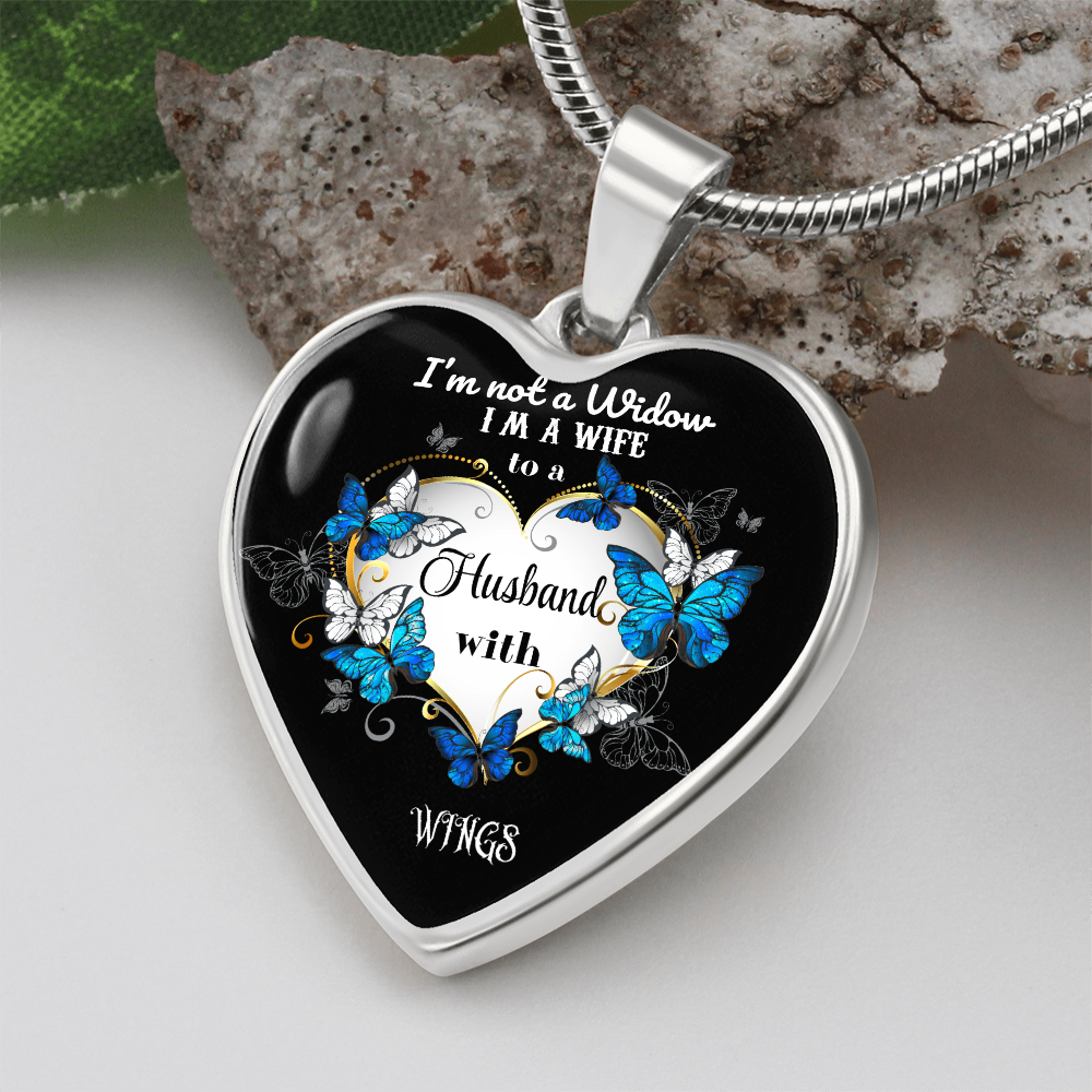 Luxury Graphic Heart Necklace I'm not a Widow Butterflies design by ShineOn Fulfillment