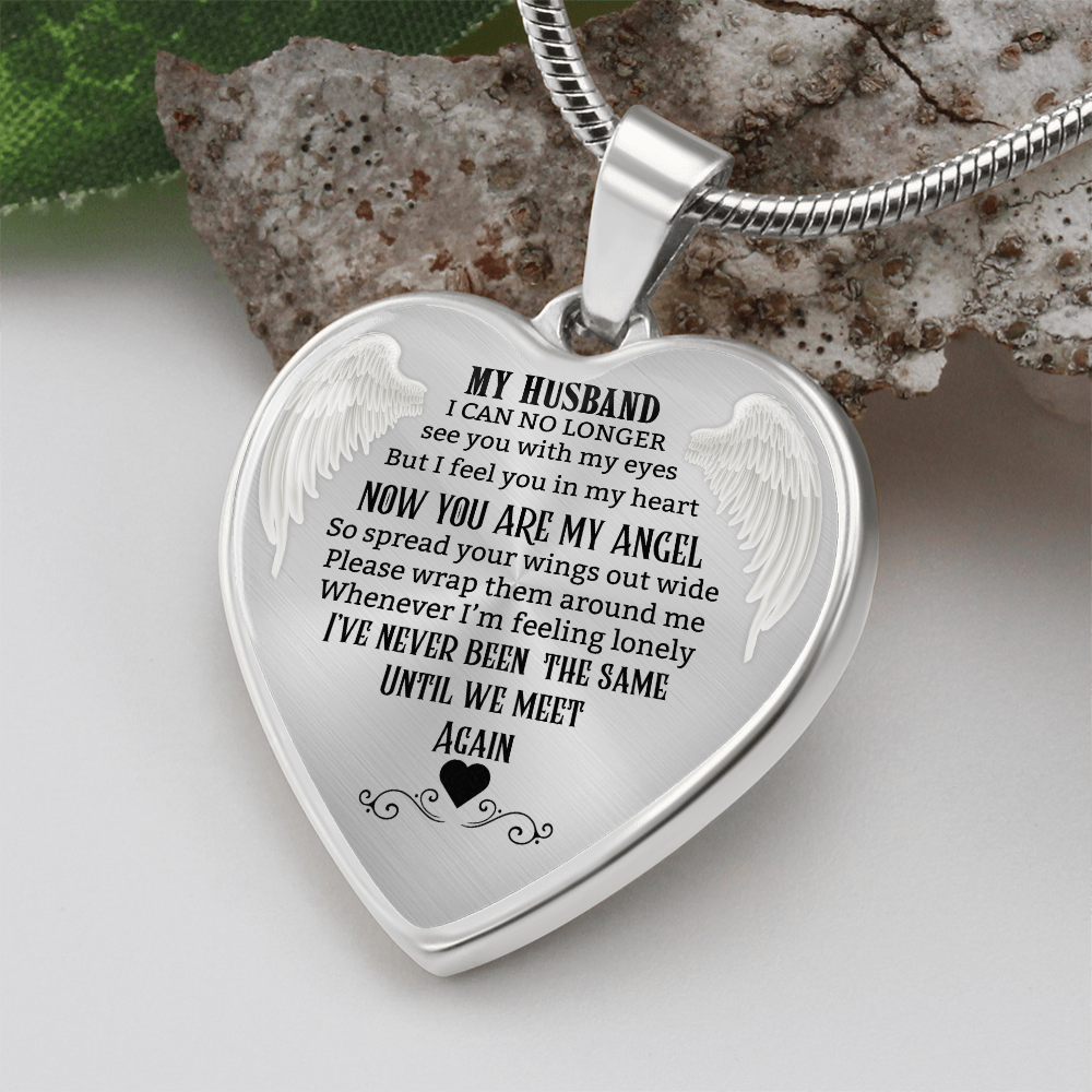 Husband Memorial Heart Necklace, Angel Keepsake Pendant, Loss of Husband Gift, In Loving Memory Jewelry